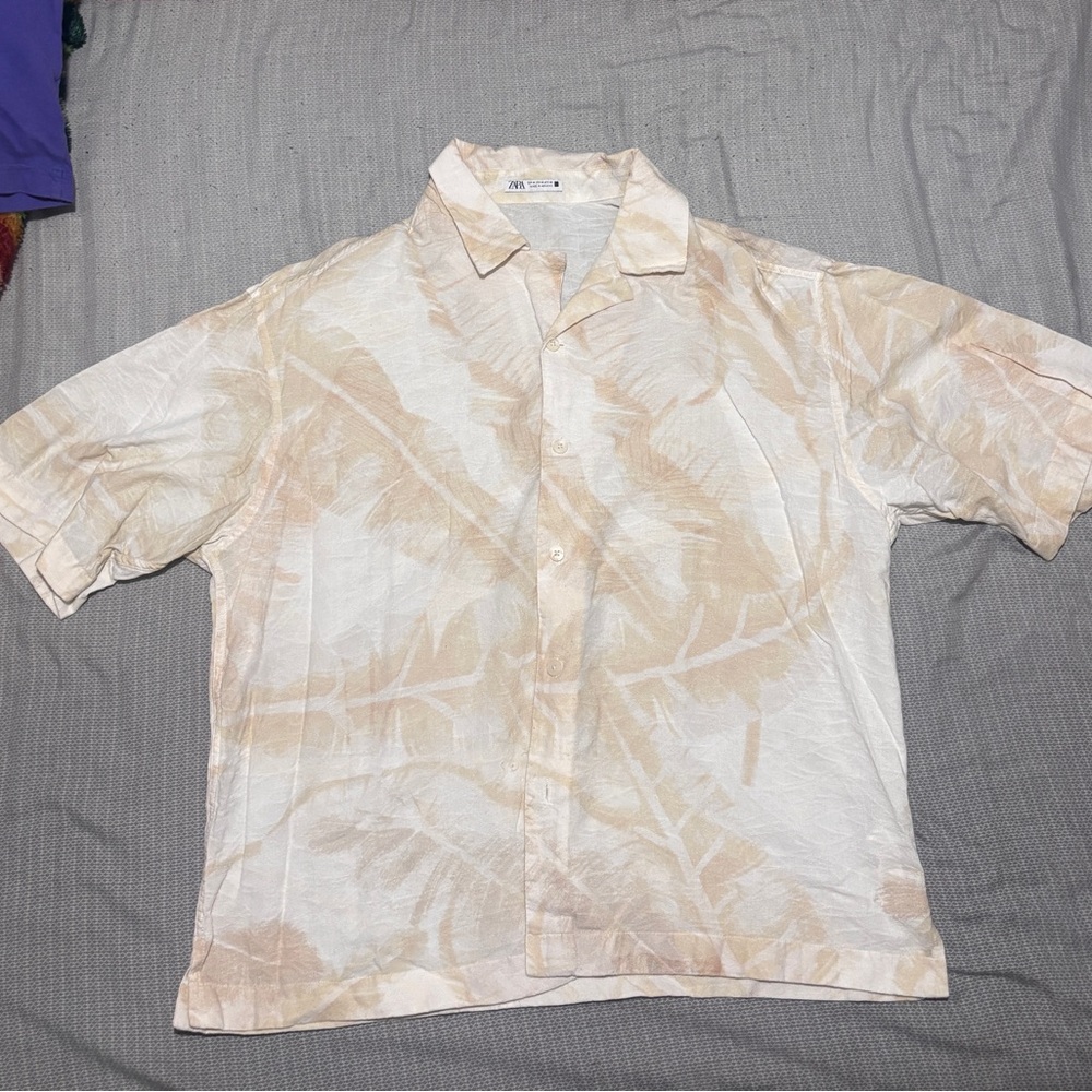 Zara Beige and Cream Patterned Shirt
